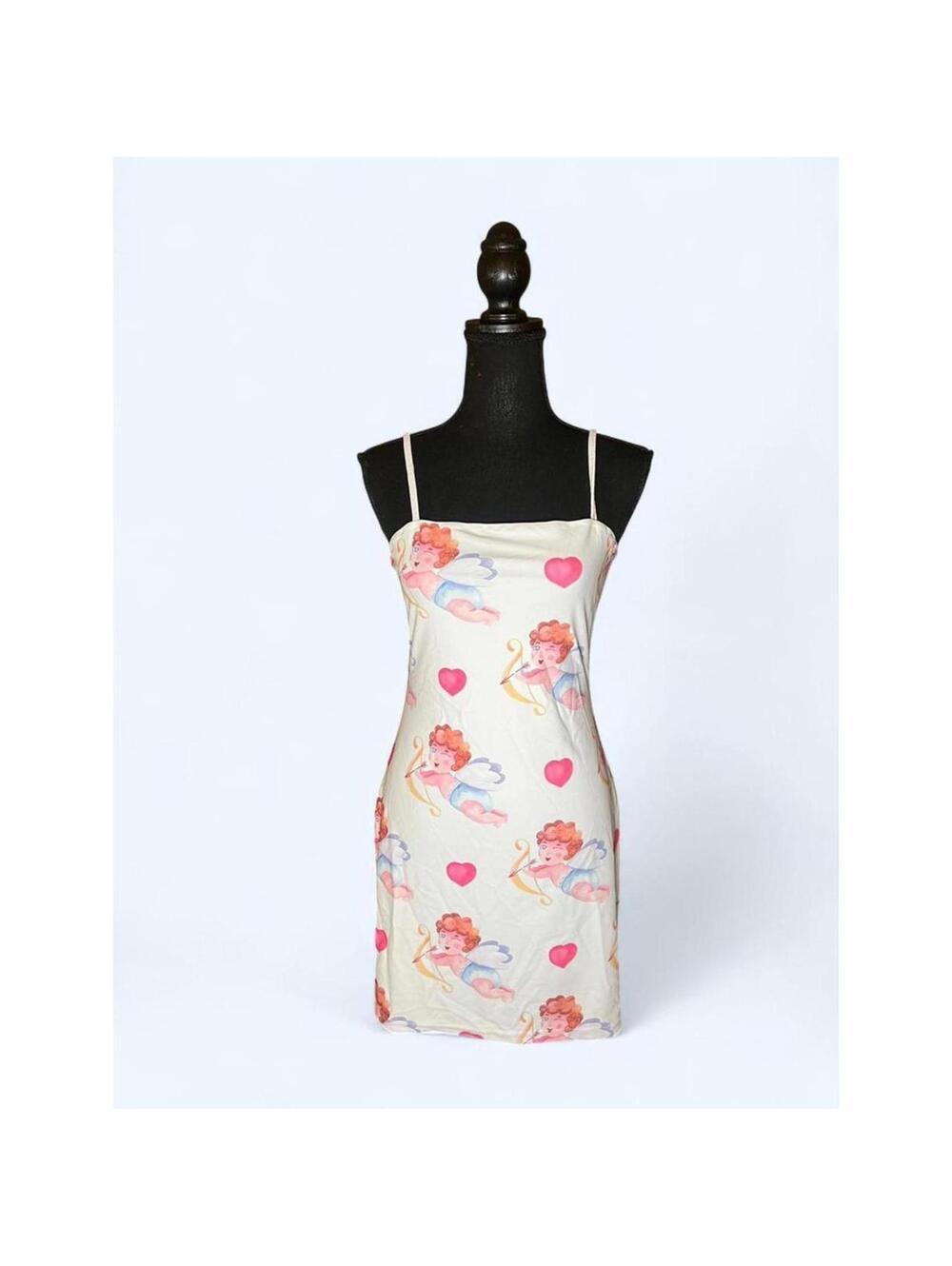 Y2K cupid cherub heart print coquette mini slip dress Size Small 💗